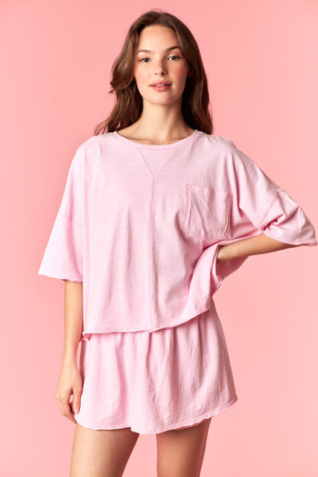 Peach Love Garment Dyed Slub Jersey Crop Top And Skort Set Pink