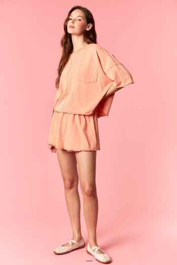 Peach Love Garment Dyed Slub Jersey Crop Top And Skort Set Orange