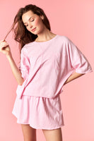 Peach Love Garment Dyed Slub Jersey Crop Top And Skort Set Pink