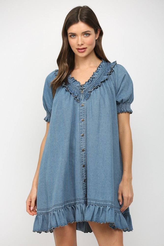 white christmas dresses Stylish Button-Front Denim Maxi Dress in Two Washes – Rhinestones-N-Rawhide main image 0