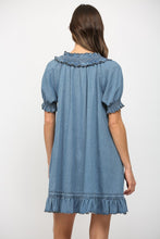 Load image into Gallery viewer, Fate Ruffled V-neck Short Puff Sleeve Mini Dress in Blue
