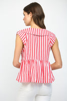 Fate Stripe Print Sailor Style Collar Tie Neckline Peplum Top in Red
