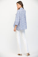 FATE Embroidery Detailed Stripe Button Down Top in White Blue