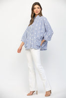 FATE Embroidery Detailed Stripe Button Down Top in White Blue