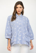 Load image into Gallery viewer, FATE Embroidery Detailed Stripe Button Down Top in White Blue
