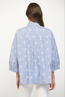 FATE Embroidery Detailed Stripe Button Down Top in White Blue