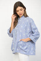 FATE Embroidery Detailed Stripe Button Down Top in White Blue