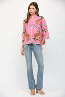 Fate Front Neck Tie Print Knit Sweater in Pink Multi ON ORDER