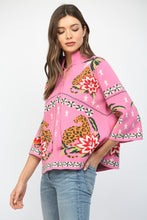 Load image into Gallery viewer, Fate Front Neck Tie Print Knit Sweater in Pink Multi ON ORDER
