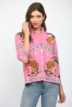 Load image into Gallery viewer, Fate Front Neck Tie Print Knit Sweater in Pink Multi ON ORDER
