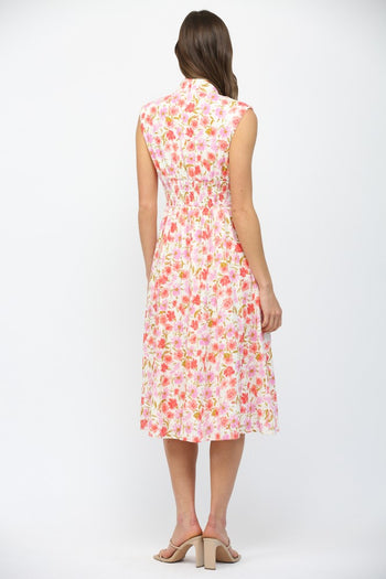 FATE Front Zip Floral Print Midi Dress in Cream Multi