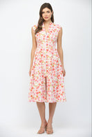 FATE Front Zip Floral Print Midi Dress in Cream Multi