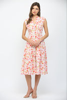 FATE Front Zip Floral Print Midi Dress in Cream Multi