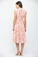 FATE Front Zip Floral Print Midi Dress in Cream Multi