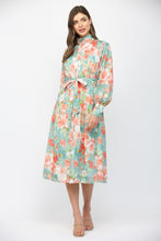 Load image into Gallery viewer, FATE Waist Tie Floral Print Midi Dress in Seafoam Multi
