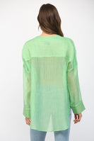Fate Crinkled Button Up Top in Mint