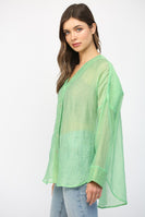 Fate Crinkled Button Up Top in Mint
