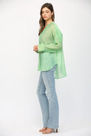 Fate Crinkled Button Up Top in Mint