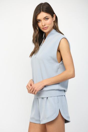 FATE Modal Blend Sleeveless Zip-up Top in Dusty Blue