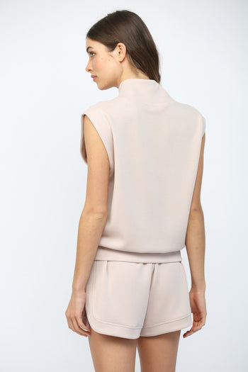 FATE Modal Blend Sleeveless Zip-up Top in Blush