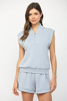 FATE Modal Blend Sleeveless Zip-up Top in Dusty Blue