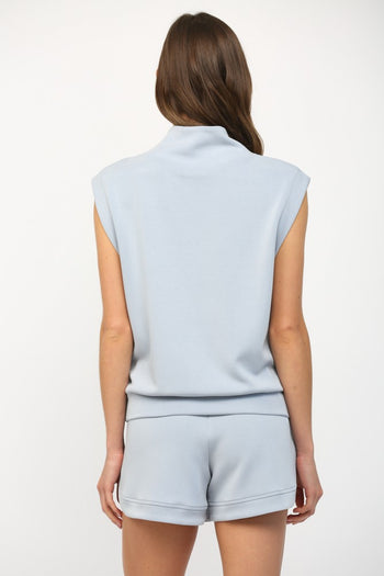 FATE Modal Blend Sleeveless Zip-up Top in Dusty Blue