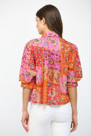 FATE Floral Motif Print Balloon Sleeve Top in Fuchsia Mix
