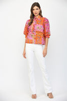 FATE Floral Motif Print Balloon Sleeve Top in Fuchsia Mix