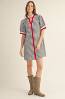 Jodifl Striped Button Front Puff Sleeve Dress in Black