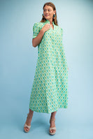 GiGio Bright Printed Button Down Midi Dress in Grass Mix