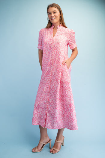 GiGio Bright Printed Button Down Midi Dress in Blush Mix M