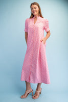 GiGio Bright Printed Button Down Midi Dress in Blush Mix