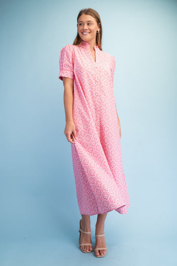 GiGio Bright Printed Button Down Midi Dress in Blush Mix