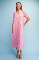 GiGio Bright Printed Button Down Midi Dress in Blush Mix