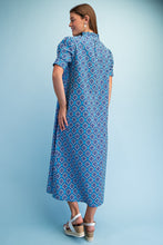 Load image into Gallery viewer, GiGio Bright Printed Button Down Midi Dress in Sapphire Mix
