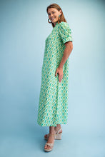 Load image into Gallery viewer, GiGio Bright Printed Button Down Midi Dress in Grass Mix
