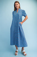 GiGio Bright Printed Button Down Midi Dress in Sapphire Mix