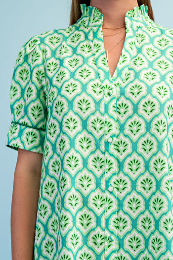 GiGio Bright Printed Button Down Midi Dress in Grass Mix