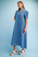 GiGio Bright Printed Button Down Midi Dress in Sapphire Mix
