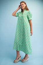 Load image into Gallery viewer, GiGio Bright Printed Button Down Midi Dress in Grass Mix
