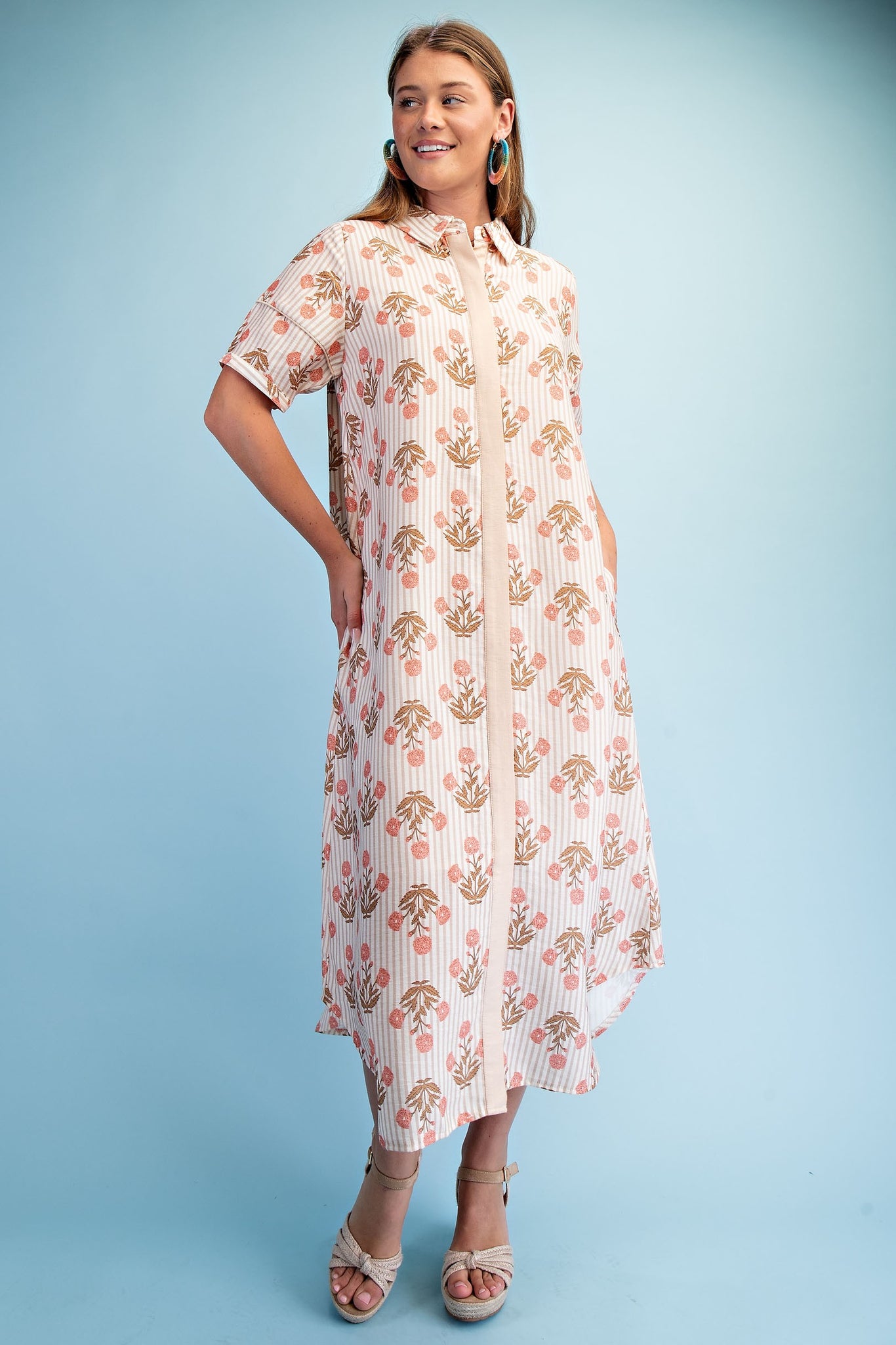 GiGio Striped Floral Maxi Dress in Latte Mix M