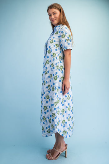 GiGio Striped Floral Maxi Dress in Blue Mix