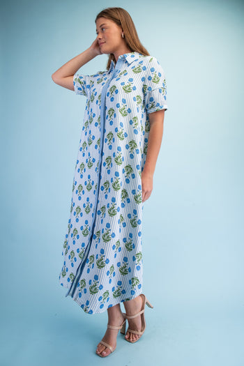 GiGio Striped Floral Maxi Dress in Blue Mix