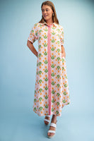 GiGio Striped Floral Maxi Dress in Pink Mix
