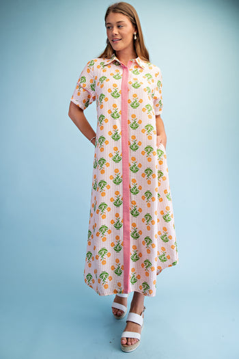 GiGio Striped Floral Maxi Dress in Pink Mix