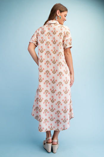 GiGio Striped Floral Maxi Dress in Latte Mix