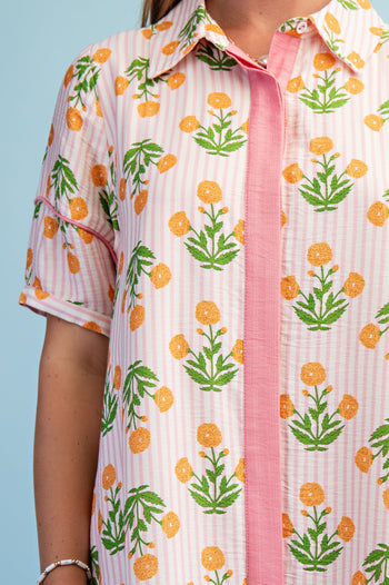 GiGio Striped Floral Maxi Dress in Pink Mix