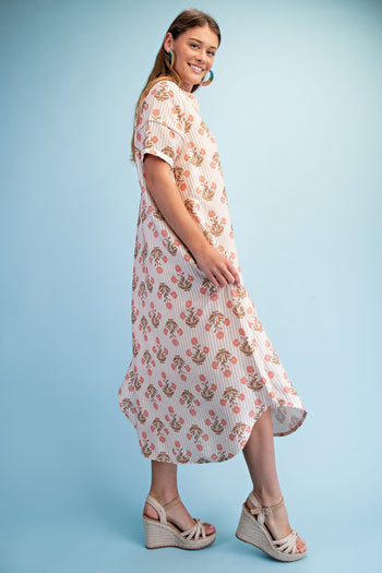 GiGio Striped Floral Maxi Dress in Latte Mix
