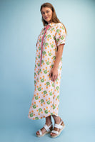 GiGio Striped Floral Maxi Dress in Pink Mix