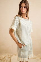Load image into Gallery viewer, BiBi Stripes And Eyelet Lace Ruffled Top And Shorts Set in Eucalyptus
